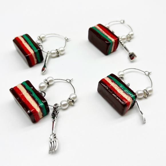 Italian Rainbow Cookie Wine Glass Charms – Set of 4 | Handmade Christmas Clay - Picture 5 of 9